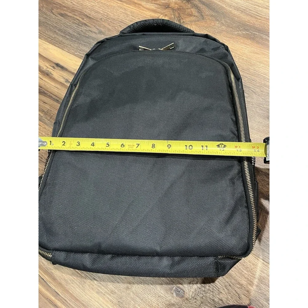 Black Laptop Backpack Travel Work School Bag Gold Zippers Padded Straps 18x13